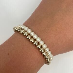 Set of 2 Faux pearl and gold stretchy bracelet